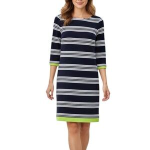 Women’s Navy Blue Striped 3/4 Sleeve Sheath Dress Size XS Coastal Casual